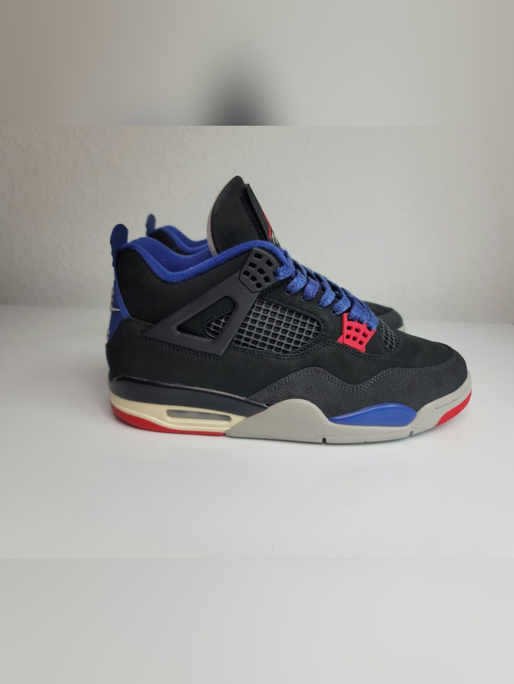Nike Air Jordan 4 Retro Black Fire Jordan Men’s Black, Blue & Red Retro Sneakers
